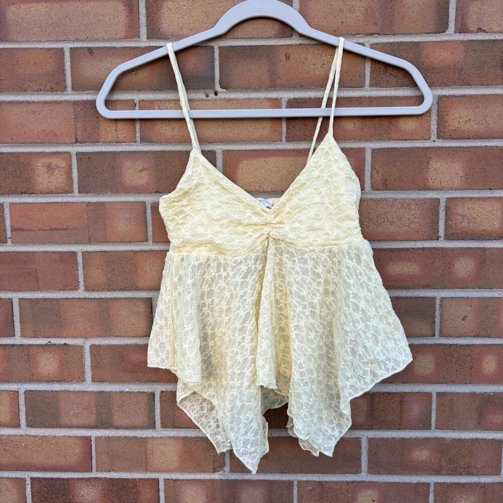 See You Monday Butter Yellow Lace Babydoll Top Sz XS